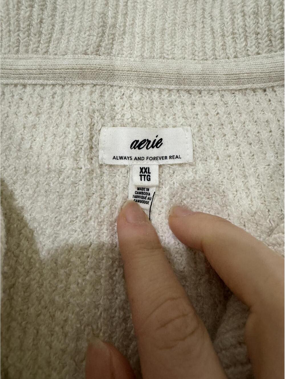 Aerie Cozy Up Oversized Waffle Knit Button Sweater Beige XXL - Picture 8 of 9